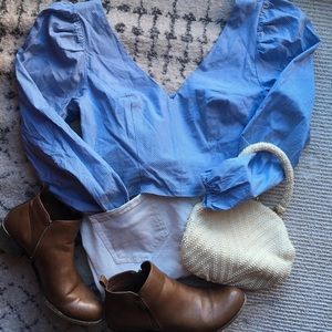 Blue spring long sleeve crop top urban outfitters